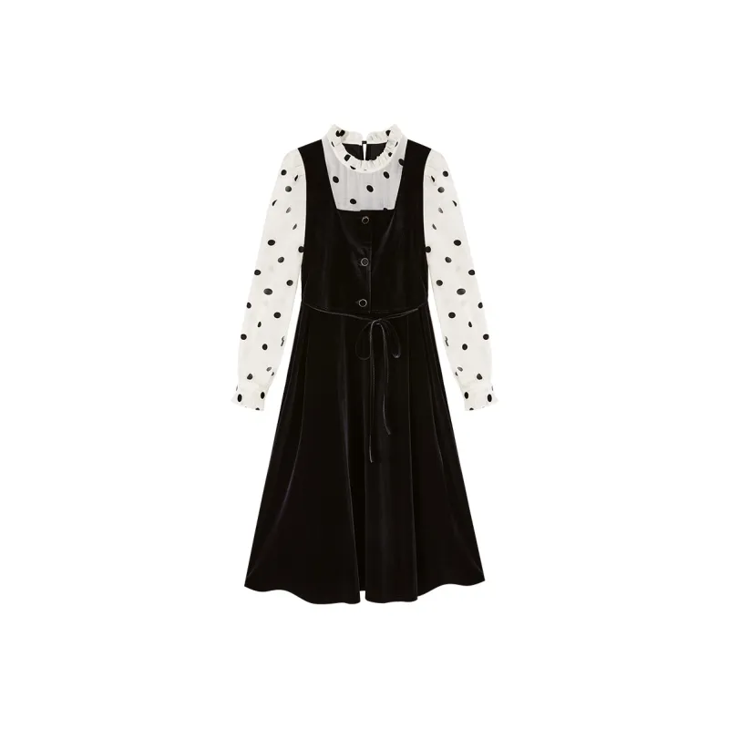 XIANGYING Long Sleeved Dress Women's Black-0