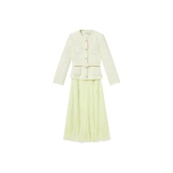 Self portrait Long Sleeved Dress Women's Cream Yellow