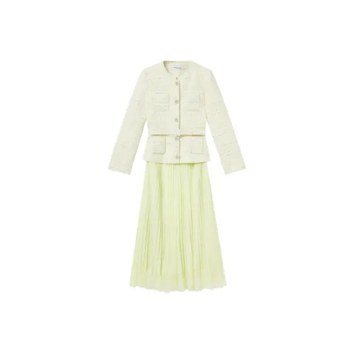 Self portrait Long Sleeved Dress Women's Cream Yellow