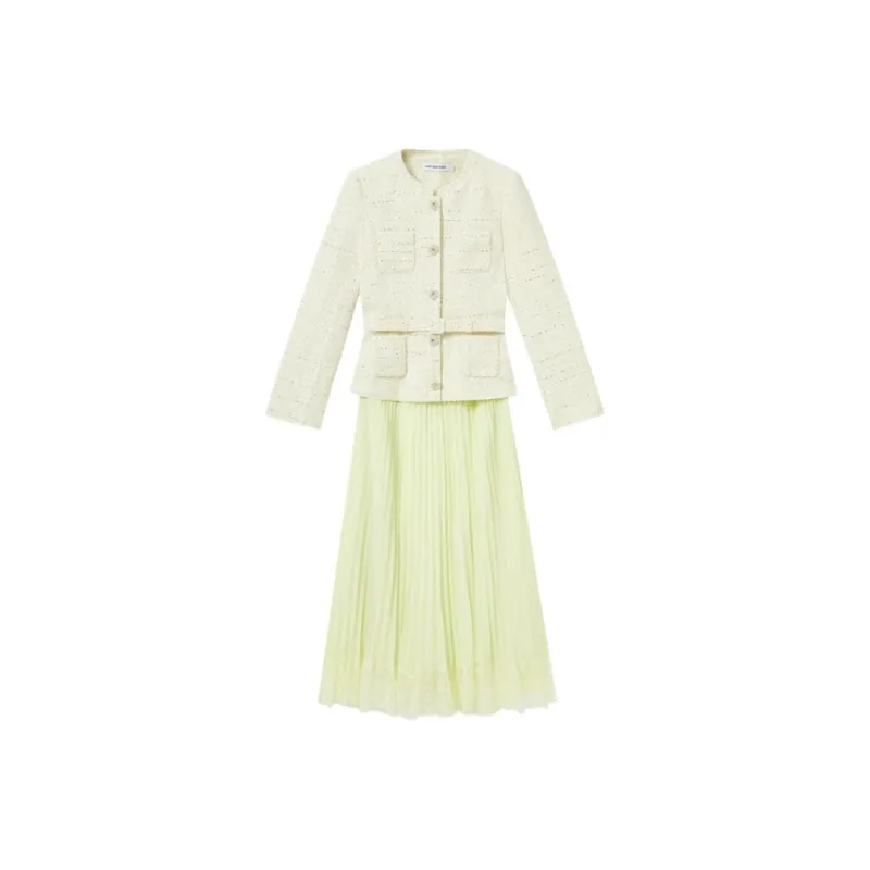 Self portrait Long Sleeved Dress Women's Cream Yellow-0
