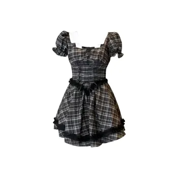 PLANE DRIFT Short Sleeved Dress Women's Plaid Skirt