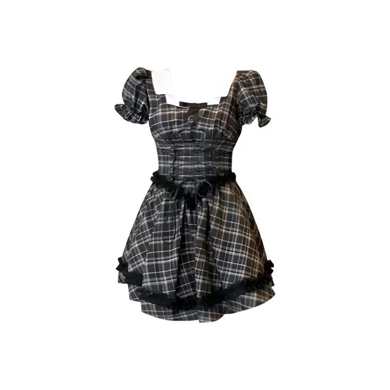 PLANE DRIFT Short Sleeved Dress Women's Plaid Skirt-0