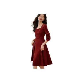 Mo Han Yi Mei Long Sleeved Dress Women's Red