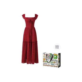 Dippanis Short Sleeved Dress Women's Red Polka Dot