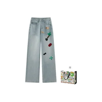 OURUOKE Jeans Women's Light Blue Shopping Bag Included