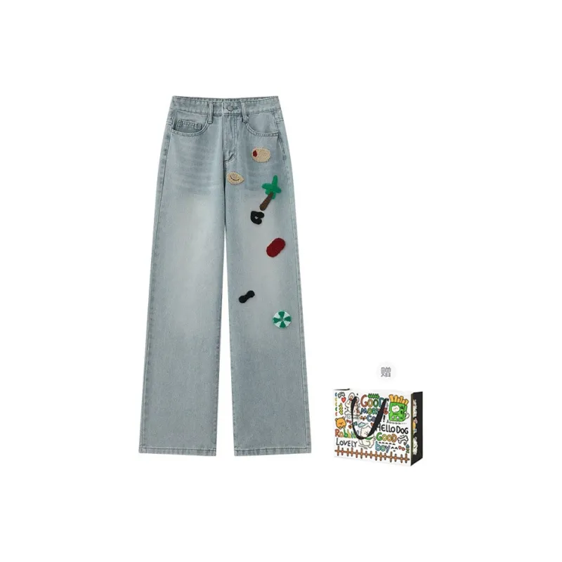 OURUOKE Jeans Women's Light Blue Shopping Bag Included-0