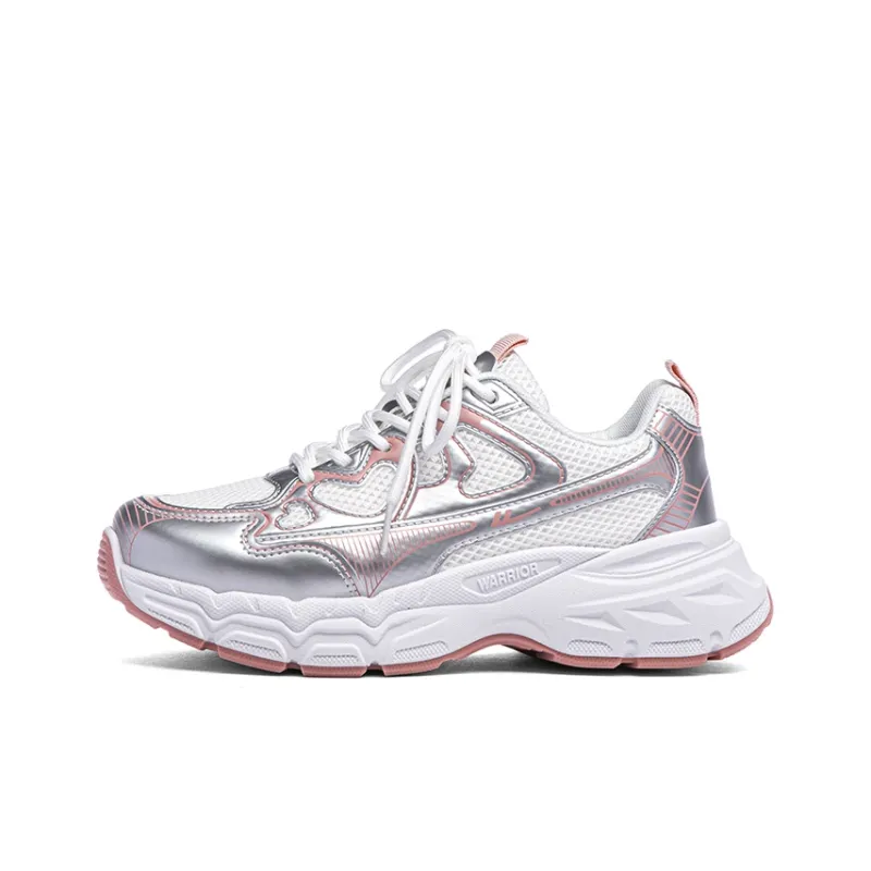 Warrior Breathable Moisture Wicking Height Increasing Low Top Casual Running Shoes Women's Silver White Pink Red-0