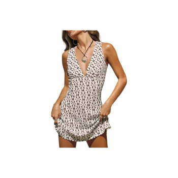 PRINCESS POLLY PORTILLO LINEN BLEND MINI DRESS Sleeveless Dress Women's Black/White
