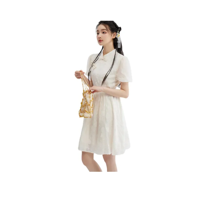 ZIHAN SS24 Short Sleeved Dress Women's White Cyan-0