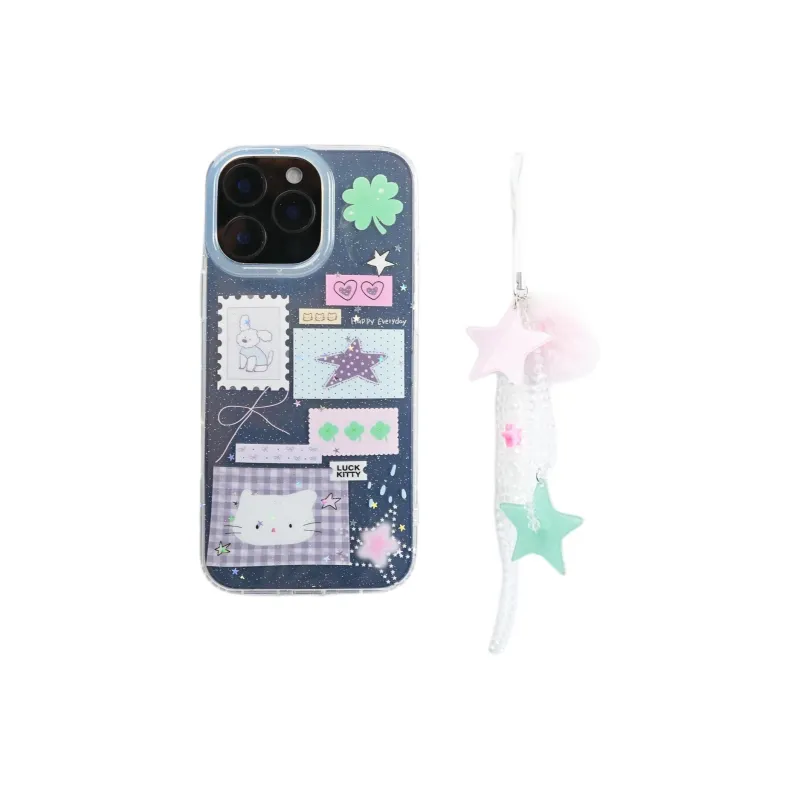 Sopi Acrylic Material Four Leaf Clover Stamp Puppy Phone Cases Compatible With IPhone 16/15 Pro Max/Apple 13/14 Pro/Max-3