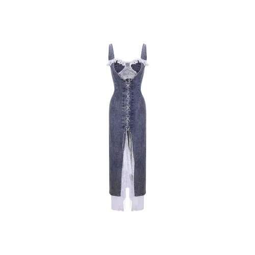 Girly Fancy Club Slip Dresses Women's Washable Blue Gray