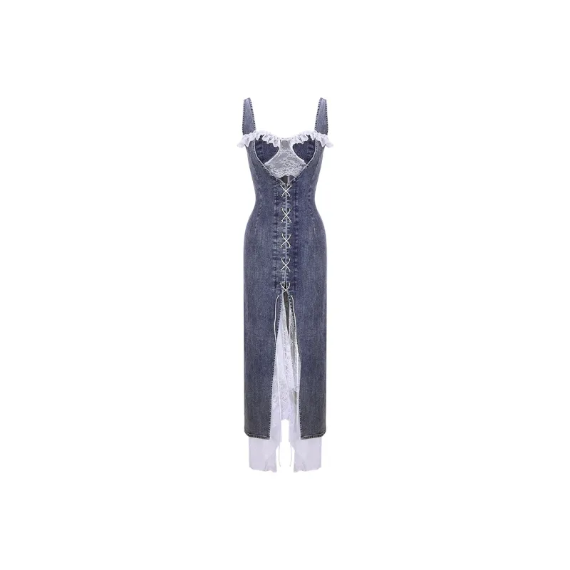Girly Fancy Club Slip Dresses Women's Washable Blue Gray-0