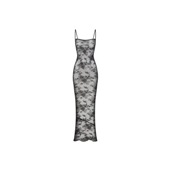 SKIMS ULTRA FINE LACE CAMI LONG DRESS Slip Dress Women's ONYX/Onyx