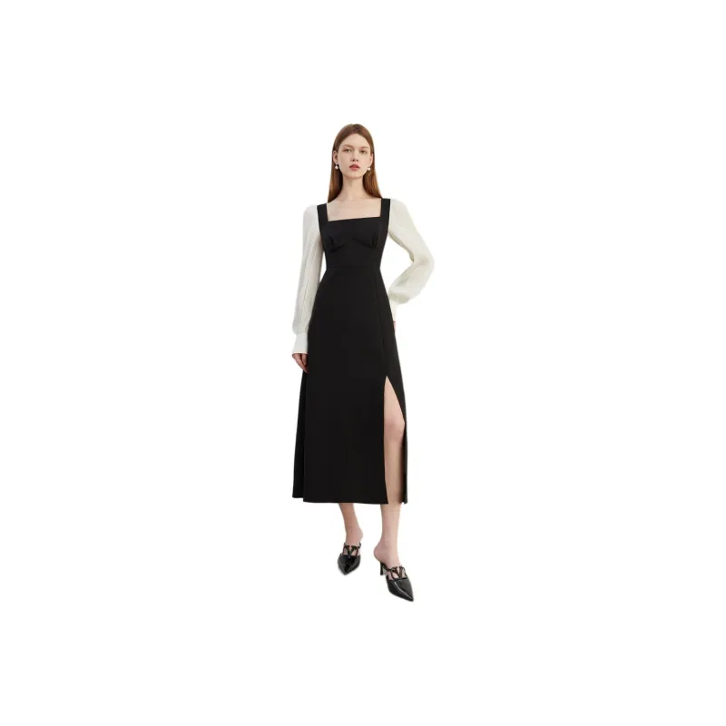 DPLAY Long Sleeved Dress Women's Black & Apricot-0