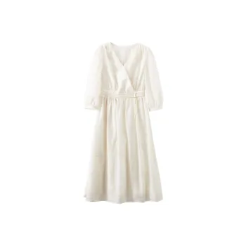 XIANGYING Long Sleeved Dresses Women's Beige