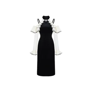 CHICHY CHICHY Size Sister Series Long Sleeved Dresses Women's Unique Black