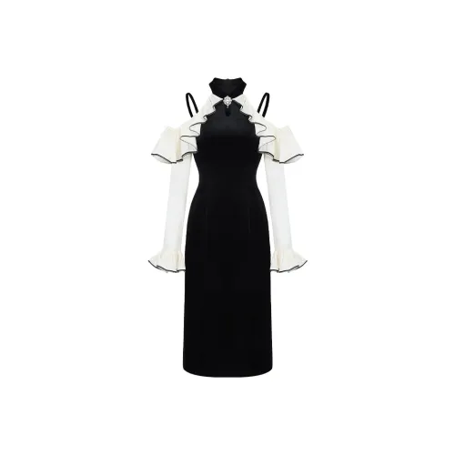 CHICHY CHICHY Size Sister Series Long Sleeved Dresses Women's Unique Black