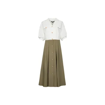 MeetMetro Short Sleeved Dresses Women's White+Khaki