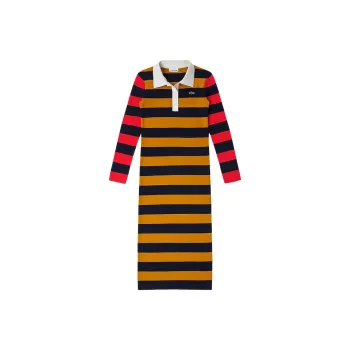 LACOSTE Long Sleeved Dress Women's Turmeric/navy Blue