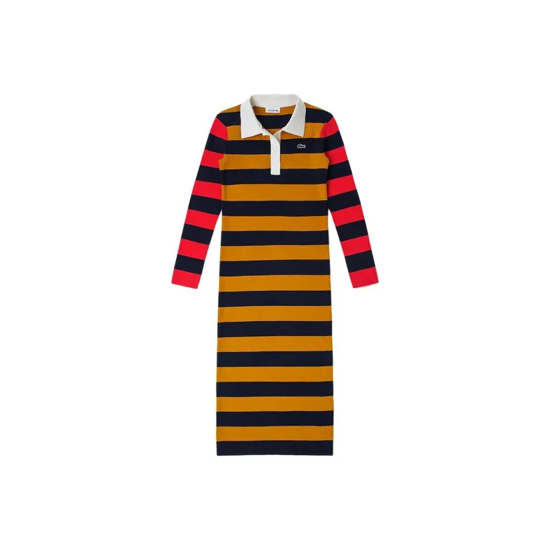 LACOSTE Long Sleeved Dress Women's Turmeric/navy Blue-0