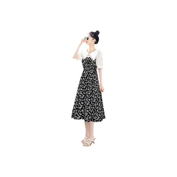Cypress House Short Sleeved Dress Women's Beige & Black With Beige Floral