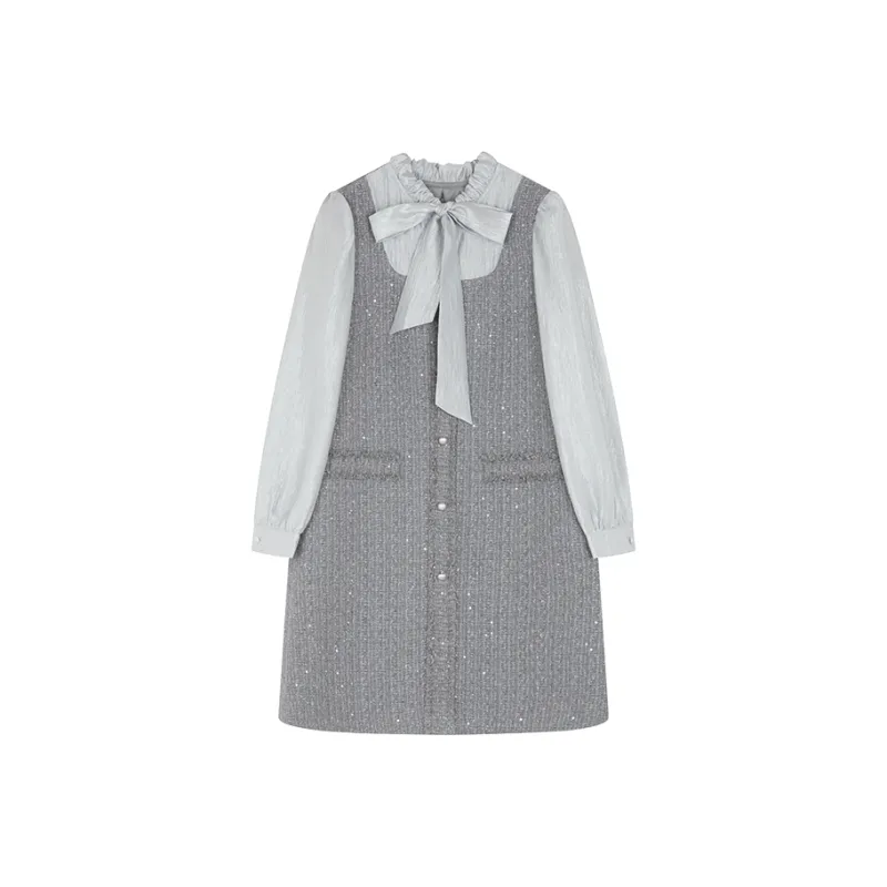 Mo Han Yi Mei New Year Long Sleeved Dresses Women's Glacier Gray-0