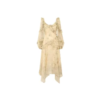 KKX Long Sleeved Dresses Women's Apricot Printed Skirt