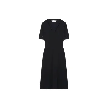 TORY BURCH V Neck Wool Dress Short Sleeved Dress Women's Black