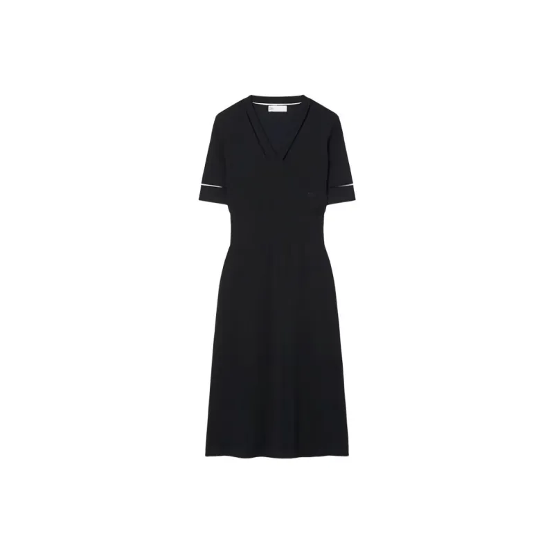 TORY BURCH V Neck Wool Dress Short Sleeved Dress Women's Black-0