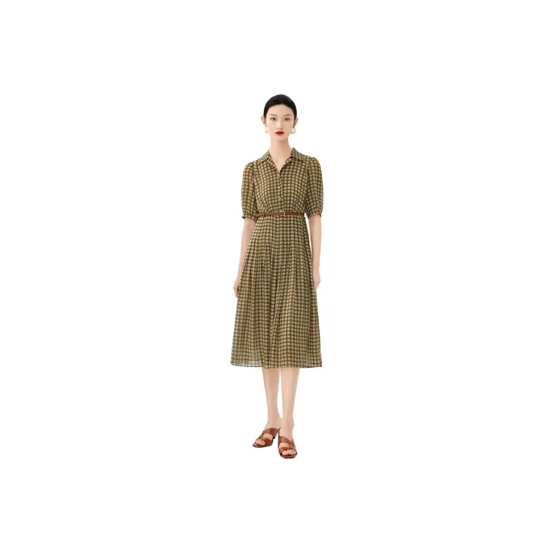 JZ. ANNAKRO Short Sleeved Dress Women's Flower Earth Yellow-0