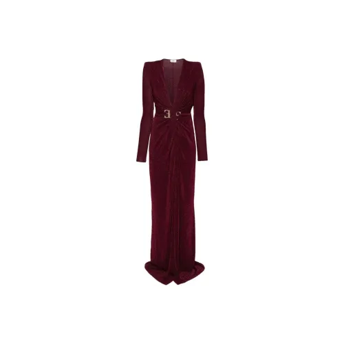 Elisabetta Franchi Embellished Knot Detailed Jersey Red Carpet Dress
