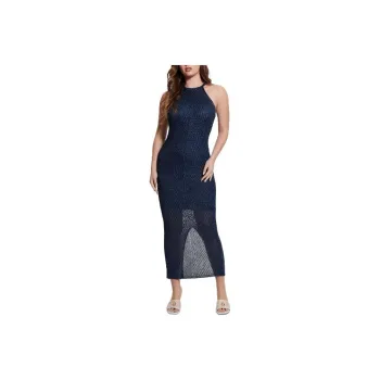 GUESS Alexie Lurex Halter Maxi Dress Slip Dresses Women's Dark Blue