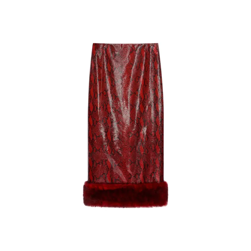 GIVENCHY FW24 Leather Long Skirt Women's Burgundy-0
