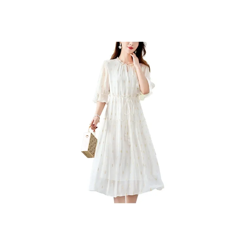 To The West Short Sleeved Dresses Women's White-0
