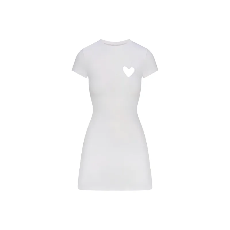 SKIMS Valentine's Day Collection SS25 COTTON JERSEY HEART MINI DRESS Short-Sleeved Dresses Women's SNOW/Snow White-0