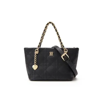 ELLE Cow Leather Tote Handbag Women's Black/White