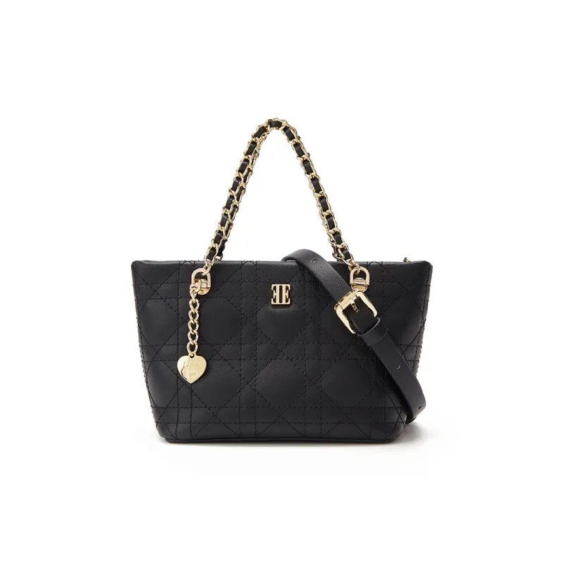 ELLE Cow Leather Tote Handbag Women's Black/White-0