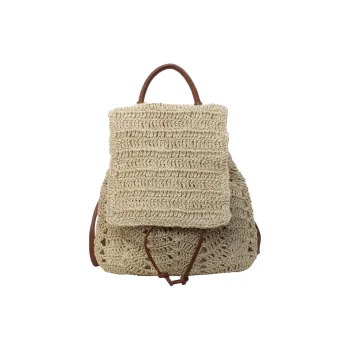 WXRX Straw Woven Backpack Women's Ecru/Khaki