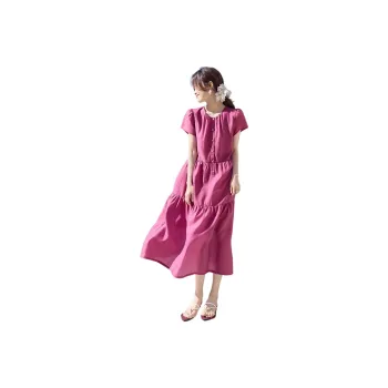 Mo Han Yi Mei Short Sleeved Dress Women's Raspberry Pink