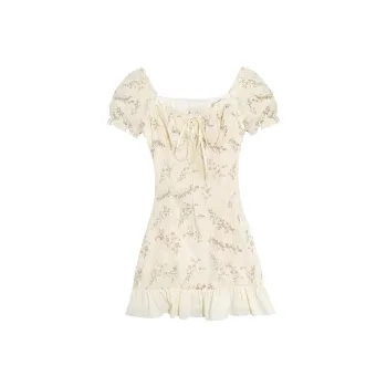 Udon House Short Sleeved Dress Women's Apricot