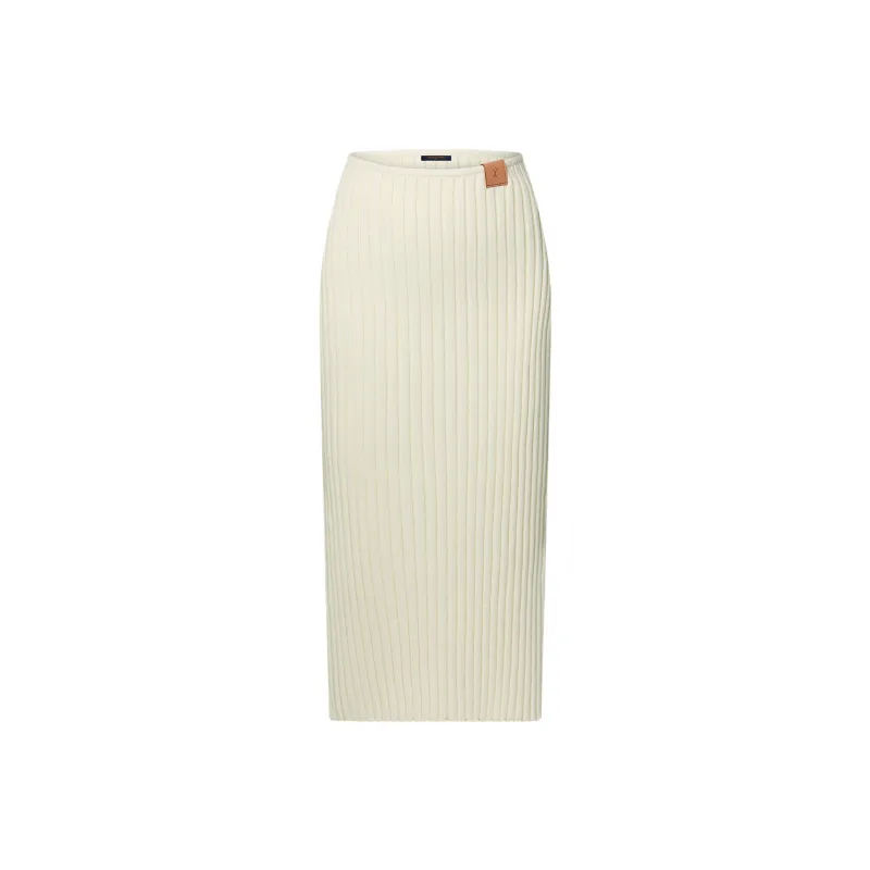 Lv Ribbed Knit Slit Skirt-0