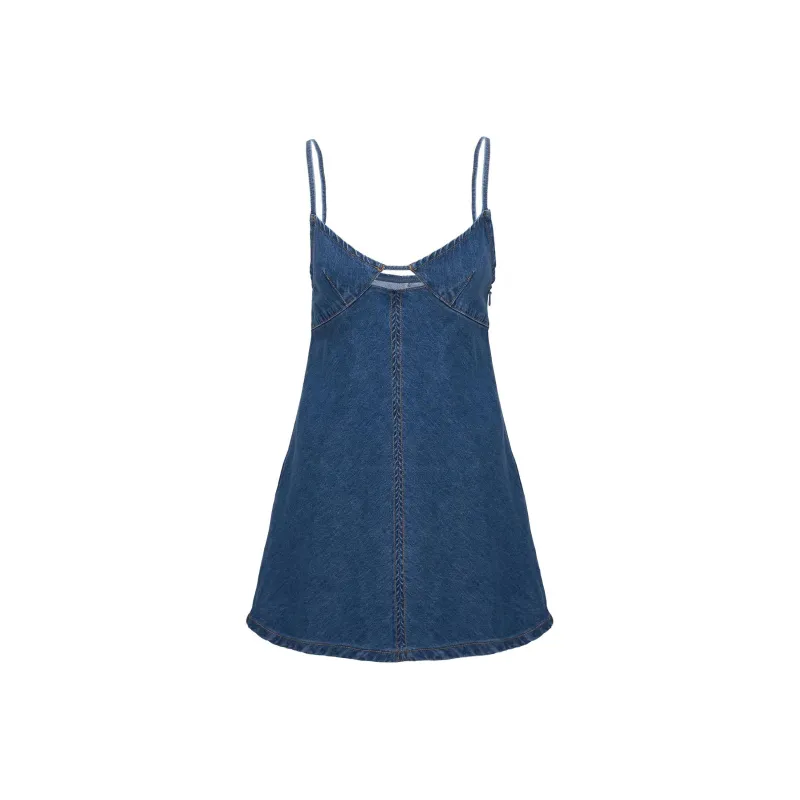 PRINCESS POLLY ARWEN DENIM MINI DRESS Slip Dresses Women's BLUE/Blue-0