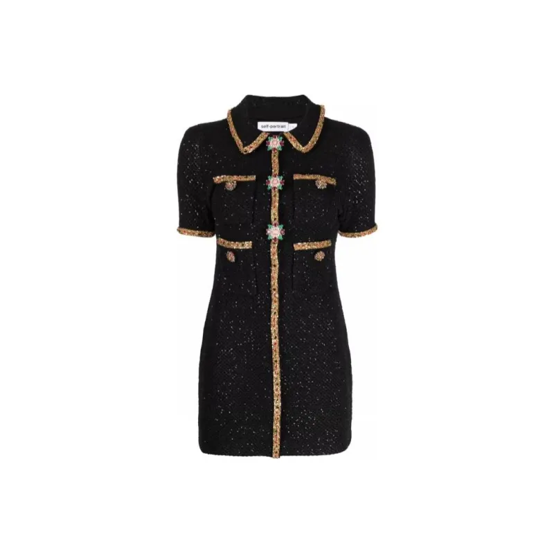 Self portrait Short Sleeved Dress Women's Black-0