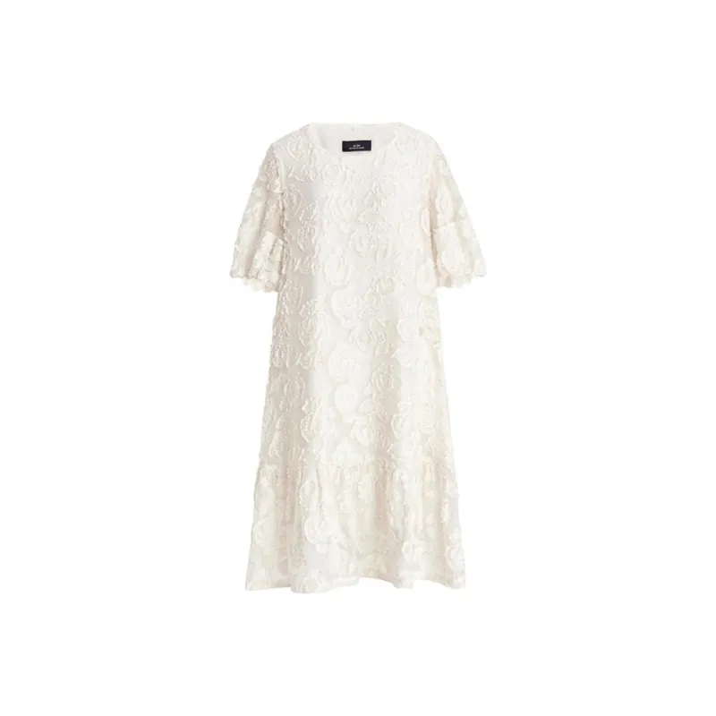 AUM Short Sleeved Dress Women's White Mother Of Pearl-0
