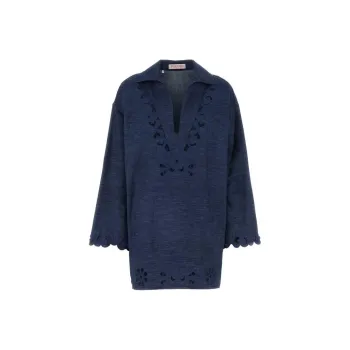 Valentino V-Neck Long-Sleeved Denim Dress