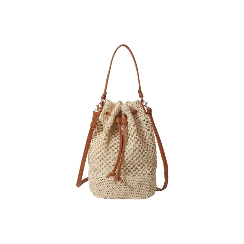WXRX Woven Crossbody One Shoulder Handbag Women's Ecru/Khaki-0