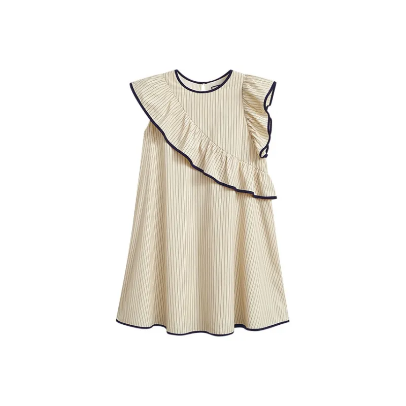 KUOSE Short Sleeved Dress Women's Beige Apricot-0