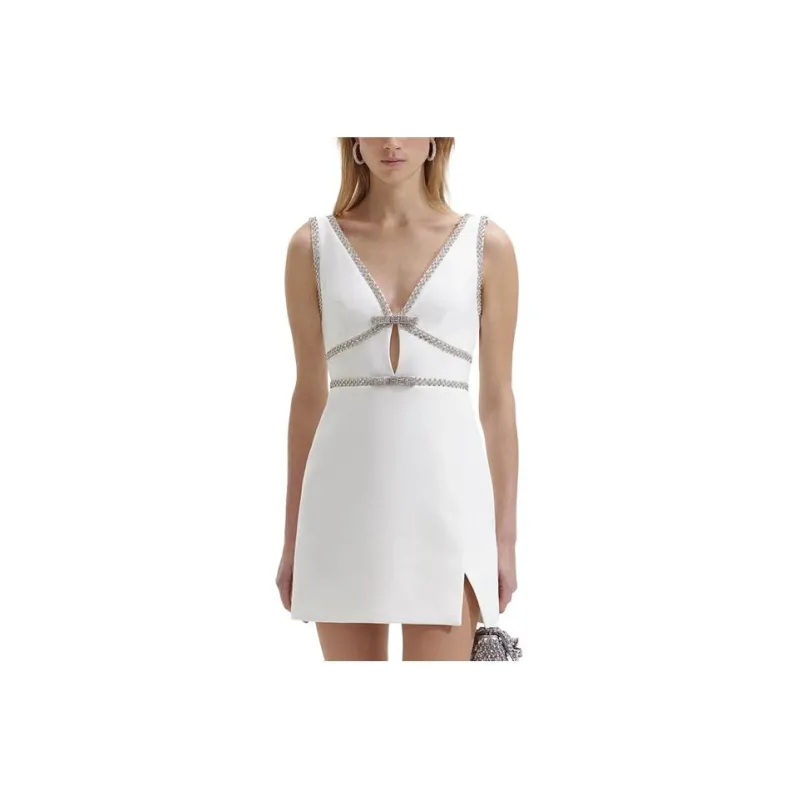 Self portrait Sleeveless Dress Women's Pure White-0