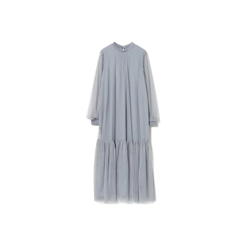 Beams Long Sleeved Dress Women's Gray Blue-0