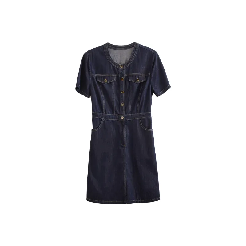 Olrain Short Sleeved Dress Women's Prussian Blue-0